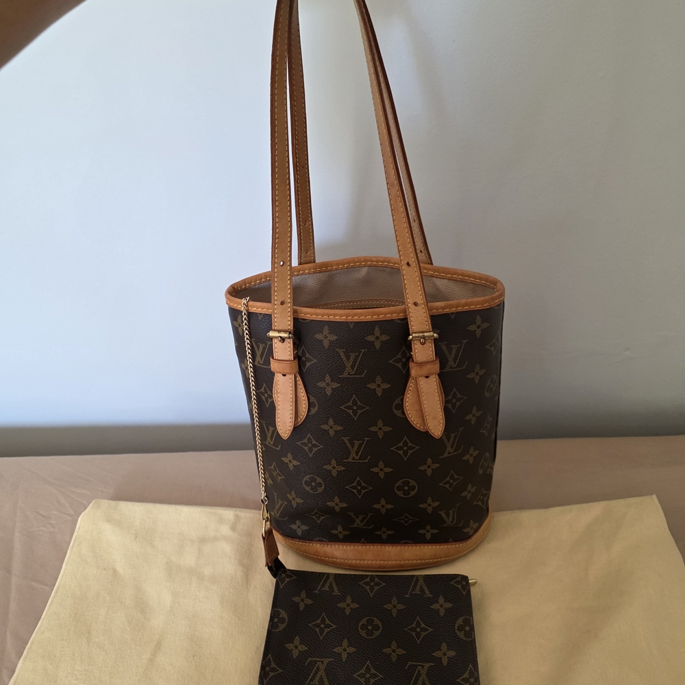 Louis Vuitton Brown Monogram Petit Bucket Tote - Brown/Leather Trim